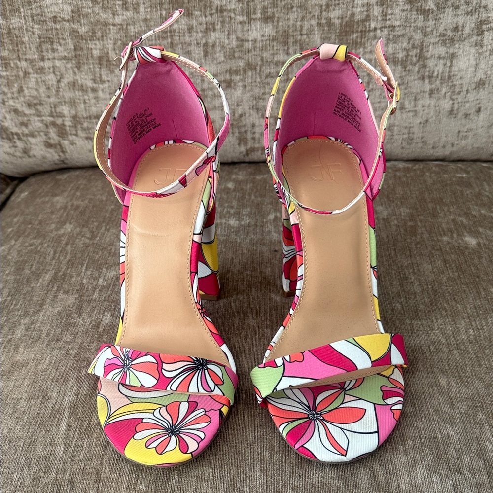 JustFab Pink and Green Floral Heels
